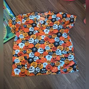 Pumpkin Print Scrub Top